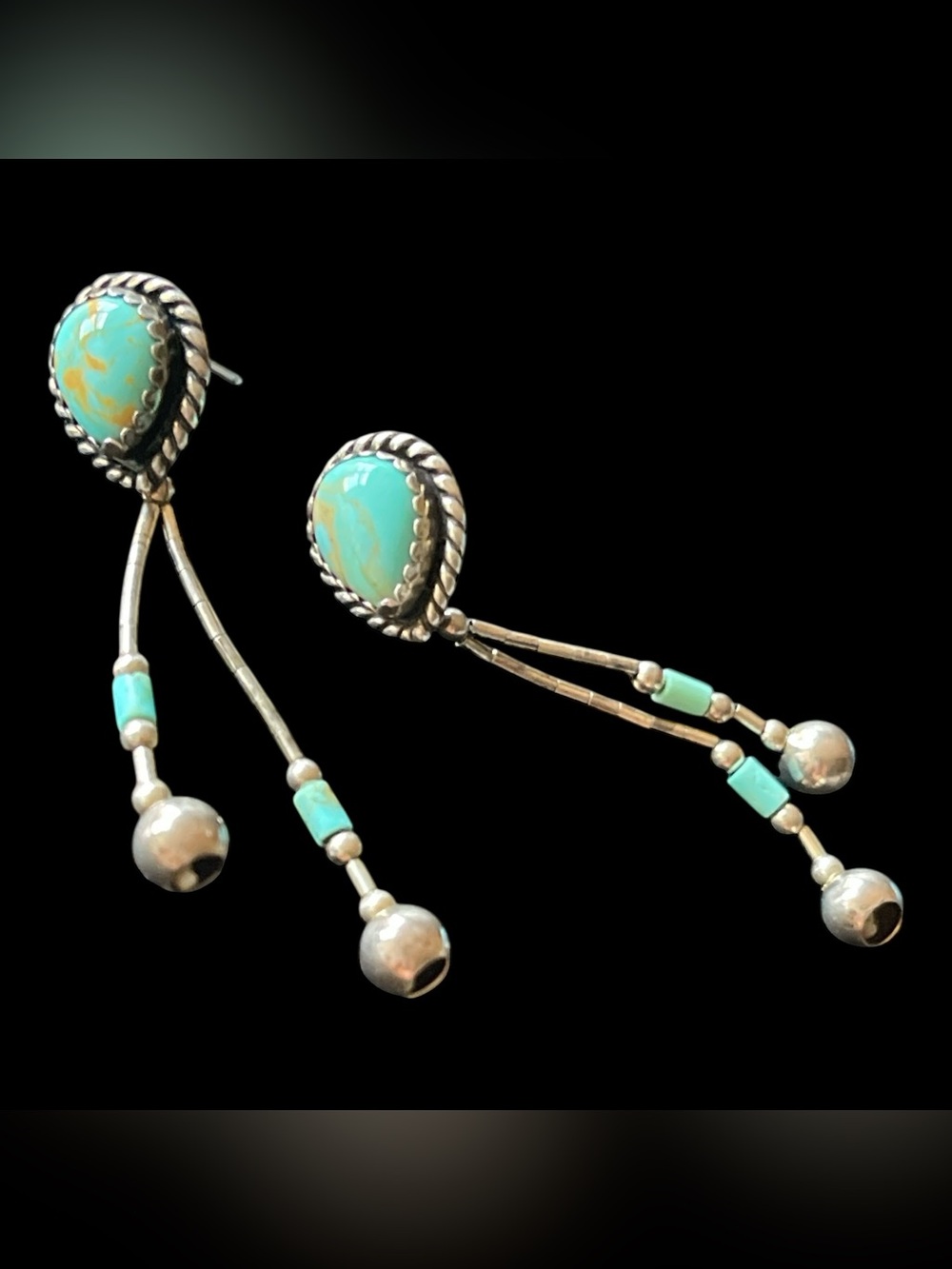 Vintage Navajo Turquoise and Sterling Silver Dangle Earrings